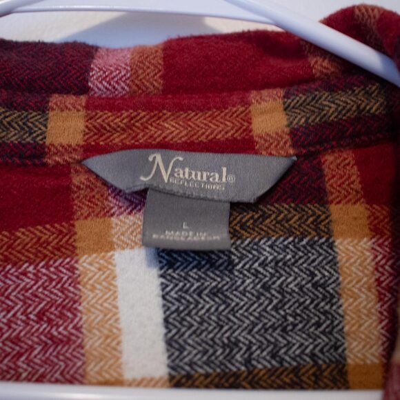 Natural Reflections L Red Maroon Plaid Flannel Button Top Fall Cabincore Cotton - Picture 5 of 7